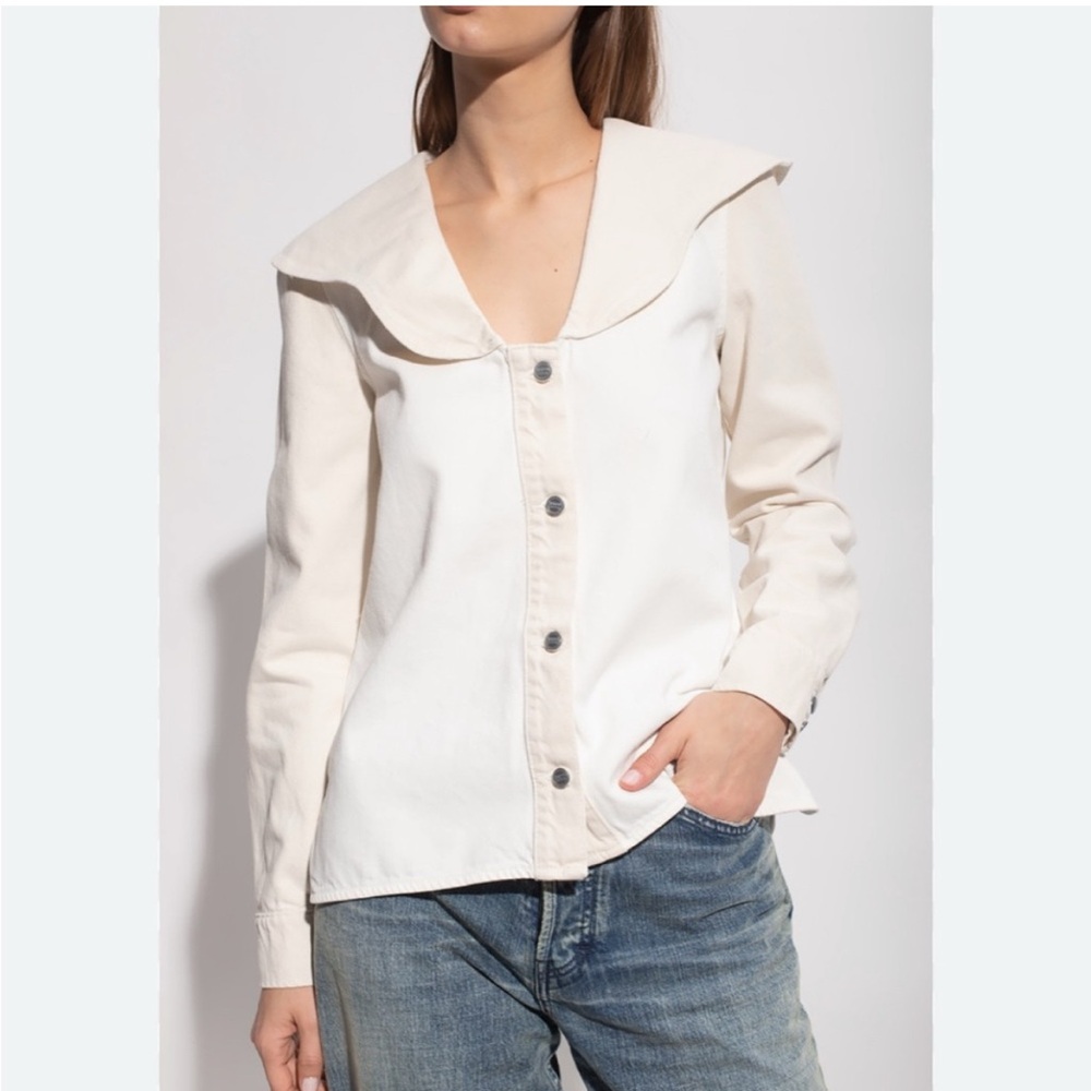 Ganni White Sailor Collar Blouse